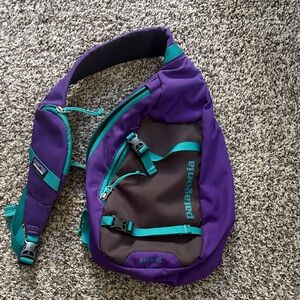 Patagonia Purple and Teal Atom Sling Bag